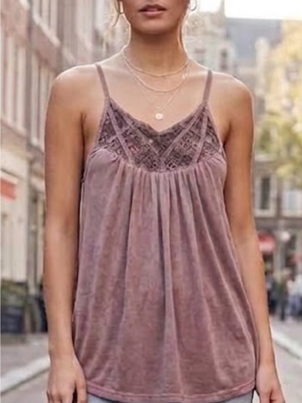 Daytrip Mauve Lace-Trim Camisole Tank